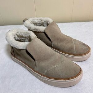 Toms Paxton Women's Shoes Size 7W Beige Suede Faux Fur Lined Slip On Booties